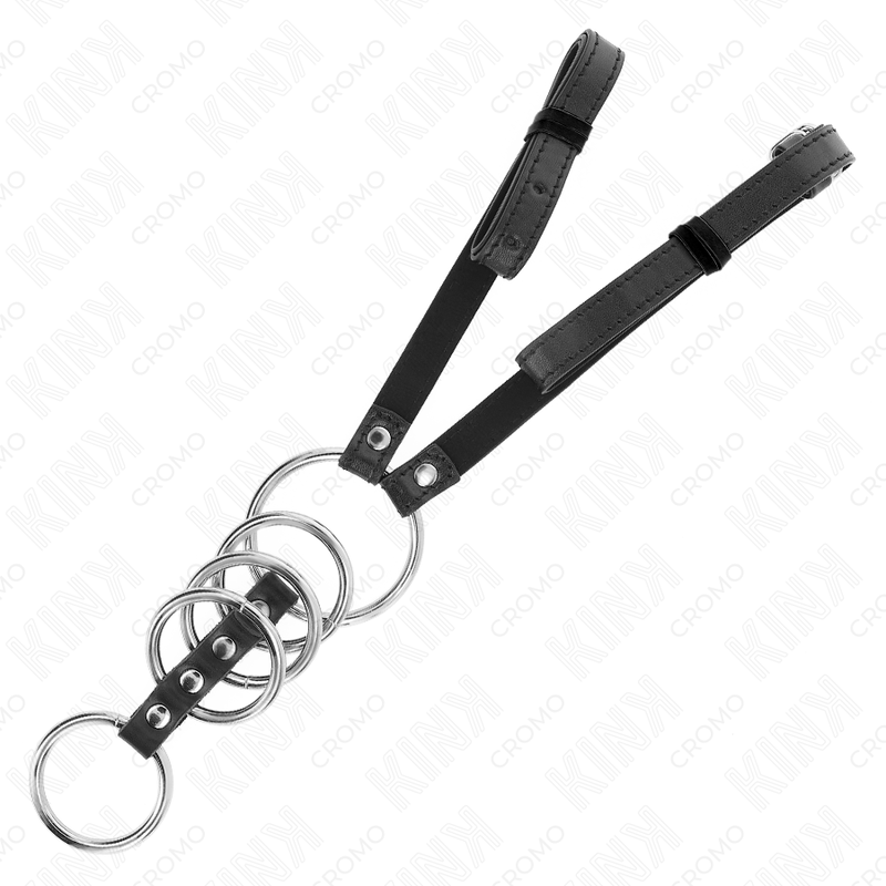 Anneaux Péniens Set 5 Tailles Métal avec Ceinture Cuir - KINK - KINK RING POWER