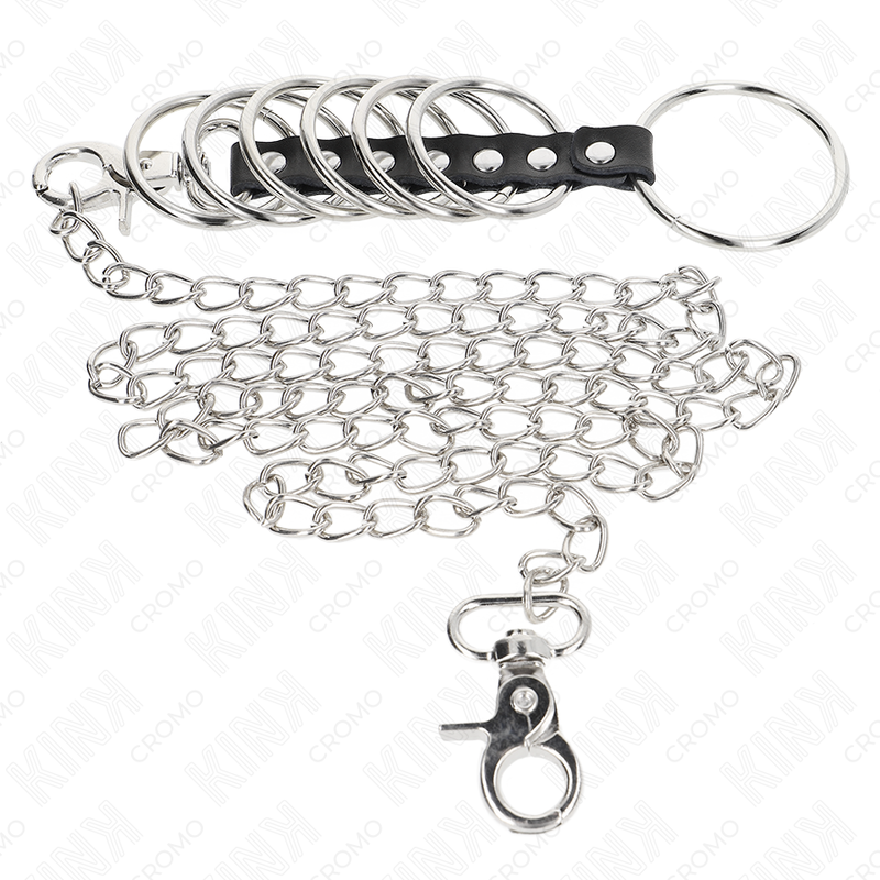 Set Anneaux Péniens Kink 7 Anneaux Métal Cuir Chaîne - Kink - KINK RING POWER