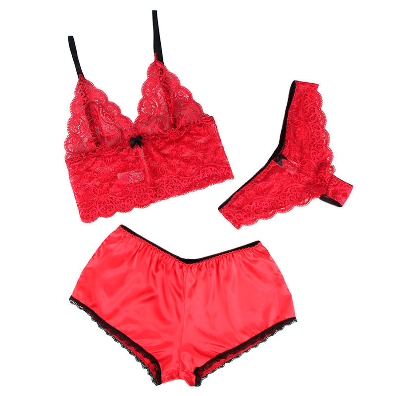 Chemisier de nuit soie et dentelle + culotte rouge S/M - Subblime - SUBBLIME SETS