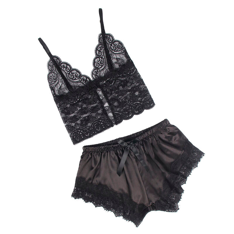Chemise de nuit en soie et pantalon en dentelle noir L/XL - Subblime - SUBBLIME SETS
