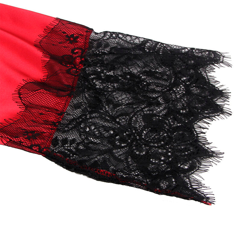 Caraco dos transparent en dentelle et string rouge/noir L/XL - Subblime - SUBBLIME SETS