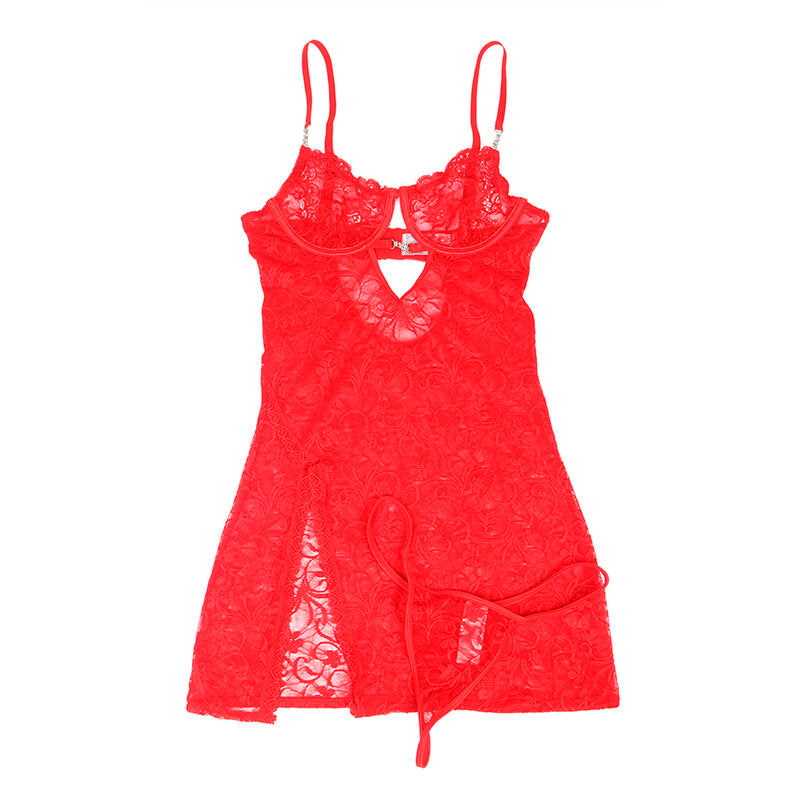 Babydoll en dentelle bretelles réglables rouge L/XL - Subblime - SUBBLIME BABYDOLLS