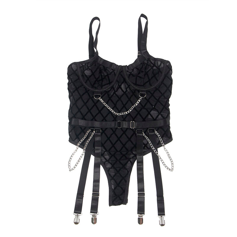 Body avec chaînes et porte-jarretelles noir L/XL - Subblime - SUBBLIME BODIES