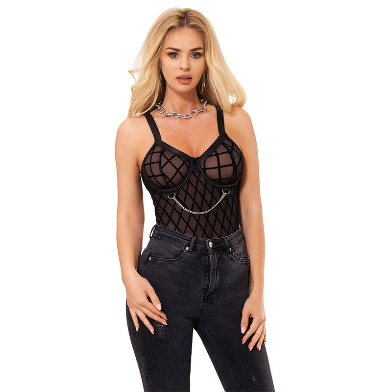 Body avec chaînes et porte-jarretelles noir L/XL - Subblime