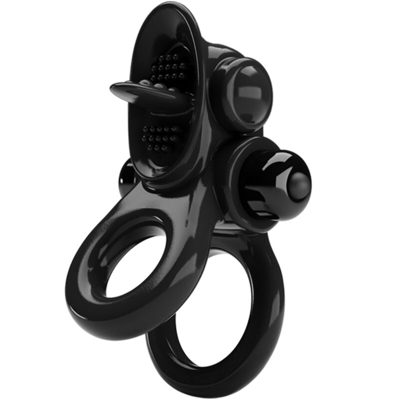 Anneau Vibrant Passionate Ring Double + Stimulateur Noir - Pretty Love