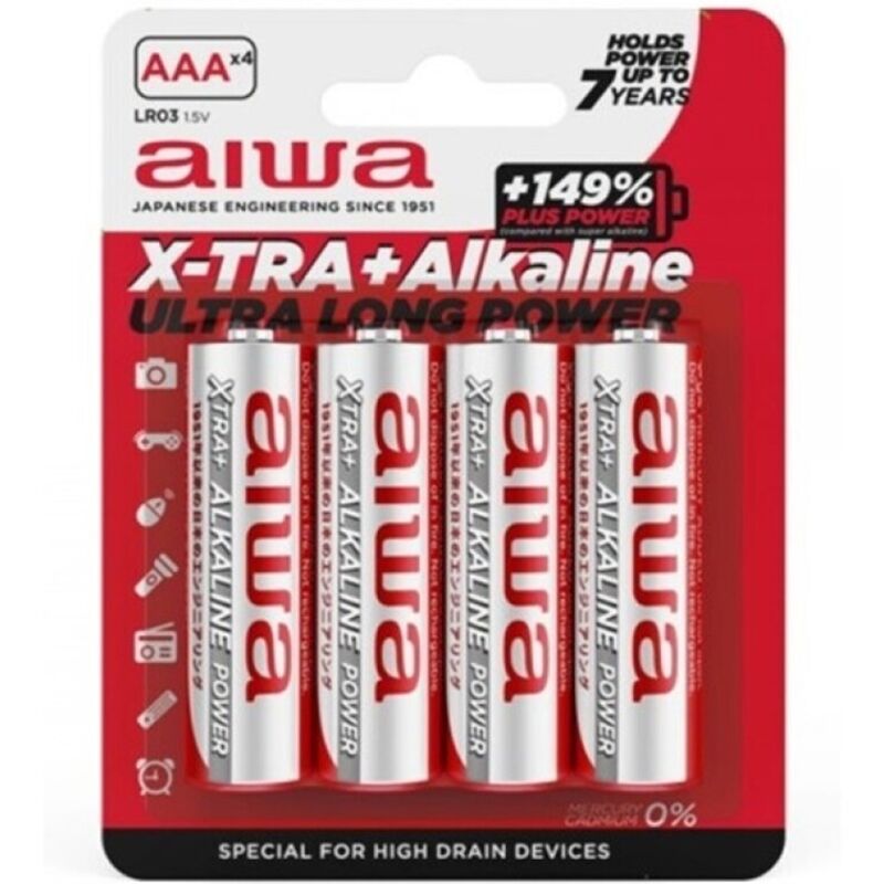 Piles Alcalines AAA LR03 X-tra Blister 4 Unités - Aiwa - Aiwa