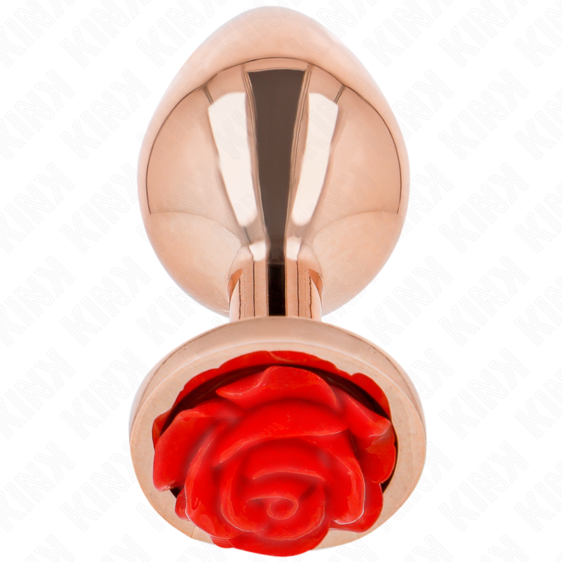 Plug anal en métal or rose avec ornement rose rouge taille M - Kink - KINK PLEASURE PLUGS