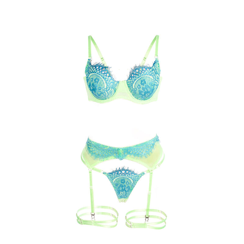 Ensemble lingerie dentelle jarretelle vert et bleu S/M - Subblime - SUBBLIME SETS