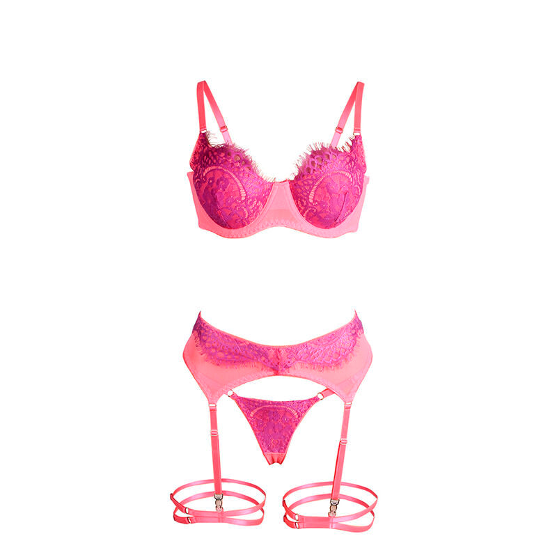 Ensemble lingerie dentelle et jarretelles rose/violet L/XL - Subblime - SUBBLIME SETS