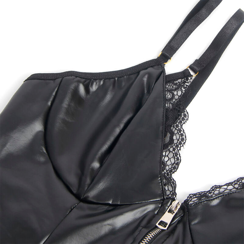 Corps en dentelle et cuir PU avec fermeture éclair noir L/XL - Subblime - SUBBLIME BODIES