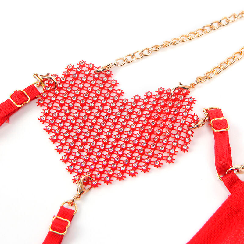 Ensemble soutien-gorge en maille rouge avec chaînes et cœur S/M - Subblime - SUBBLIME SETS