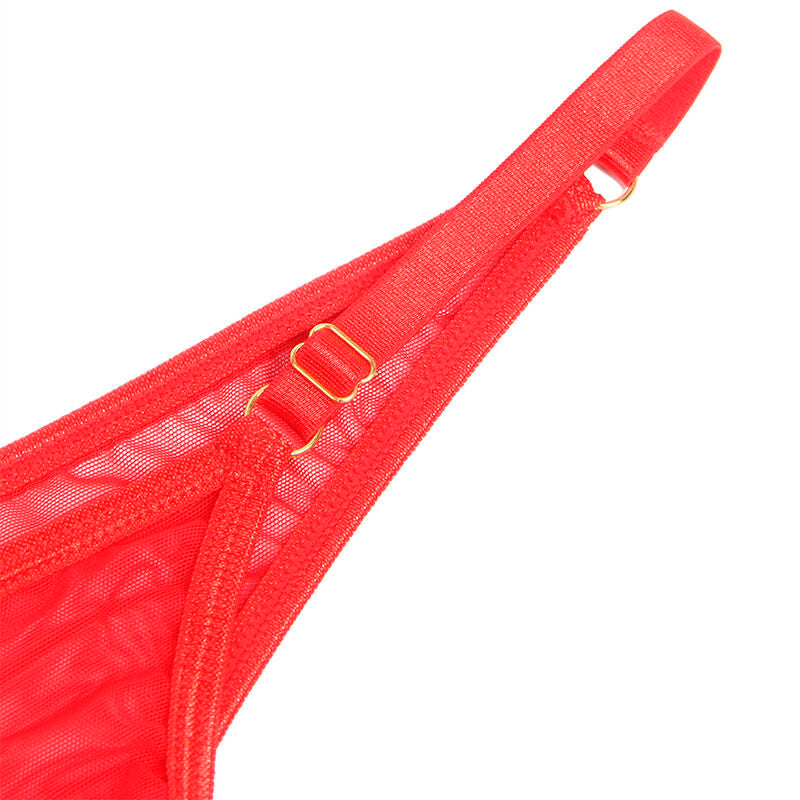 Ensemble soutien-gorge en maille rouge chaînes cœur L/XL - Subblime - SUBBLIME SETS