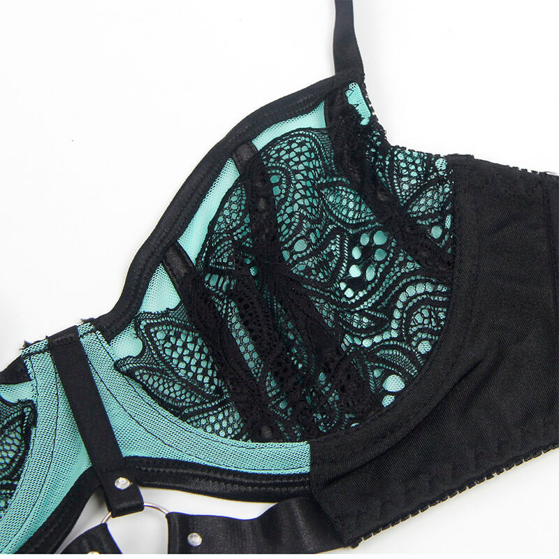 Ensemble lingerie dentelle et résille vert L/XL - Subblime