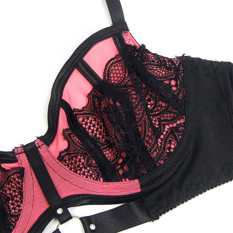 Ensemble lingerie dentelle et résille push-up rose L/XL - Subblime - SUBBLIME SETS