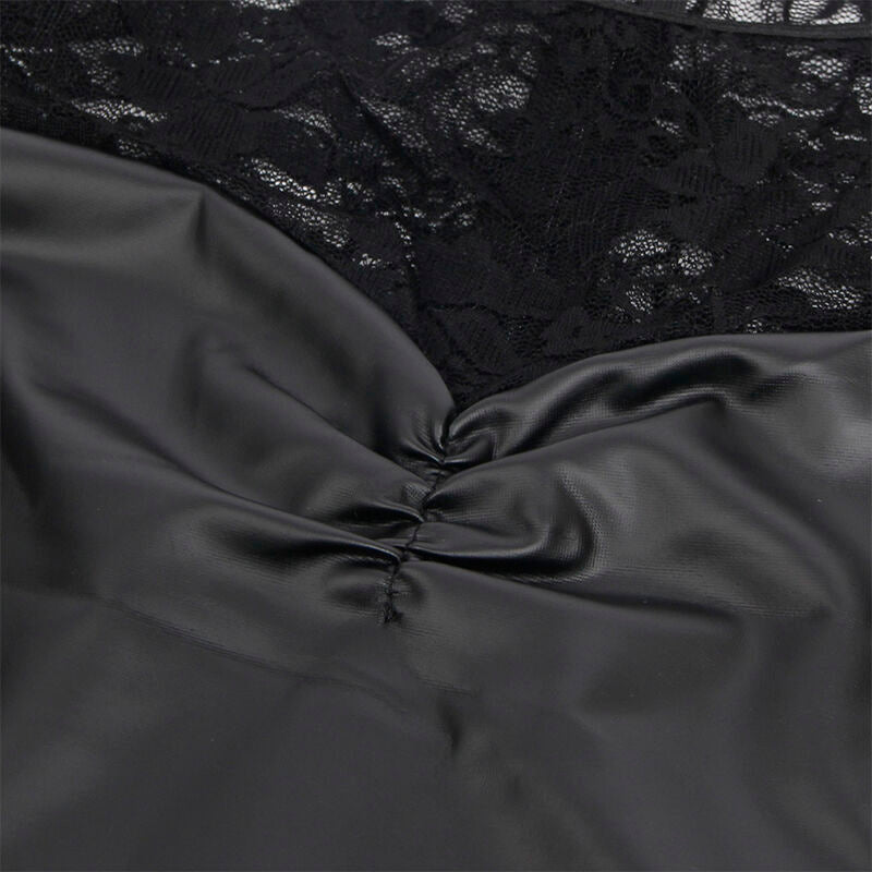 Robe à manches longues dentelle et similicuir noir L/XL - Subblime - SUBBLIME DRESSES