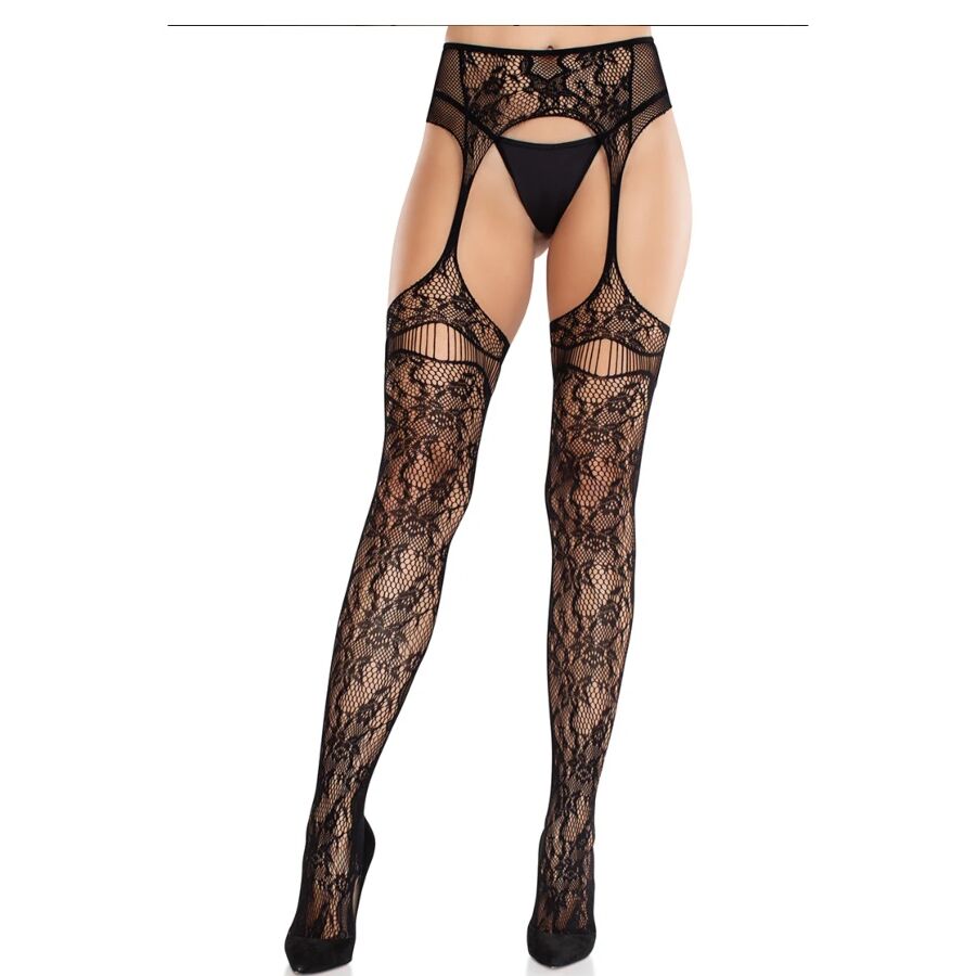 Bas Jarretelles Dentelle Résille Noir - Leg Avenue