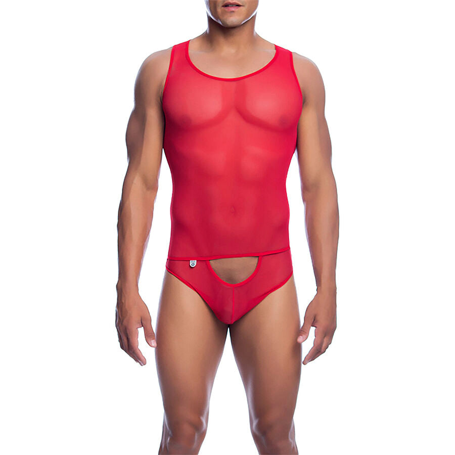 Body transparent en résille rouge taille L/XL - MaleBasics - MOB