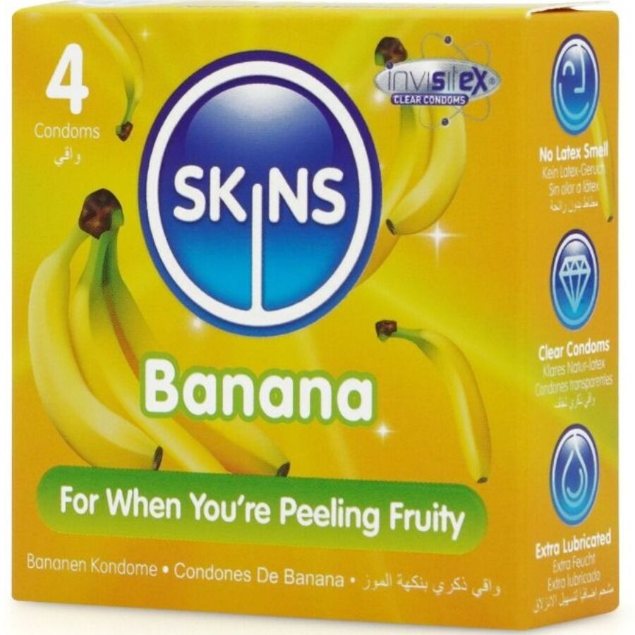 Préservatifs aromatisés banane Skins pack x4 - Skins - SKINS