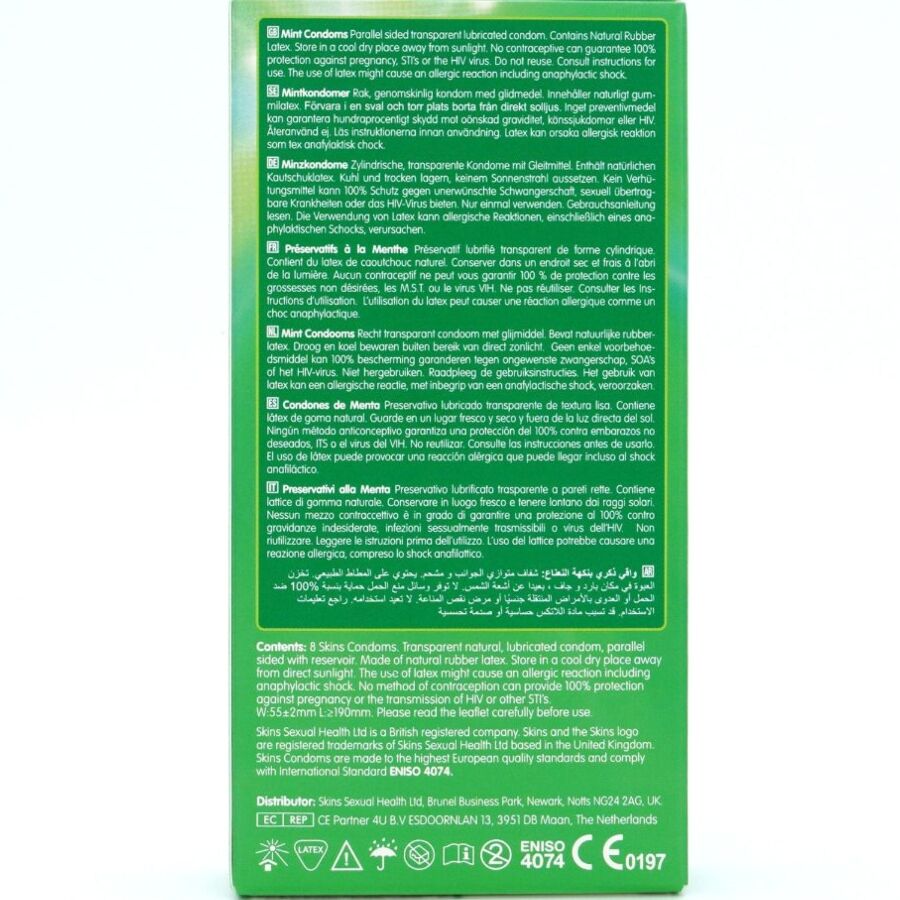 Préservatifs Premium Menthe pack de 8 - Skins - SKINS
