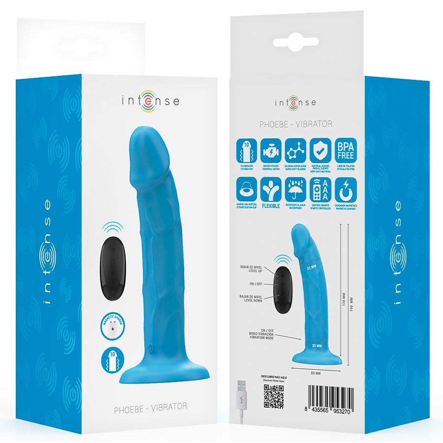 Vibromasseur Réaliste Phoebe 10 Vibrations Bleu - Intense