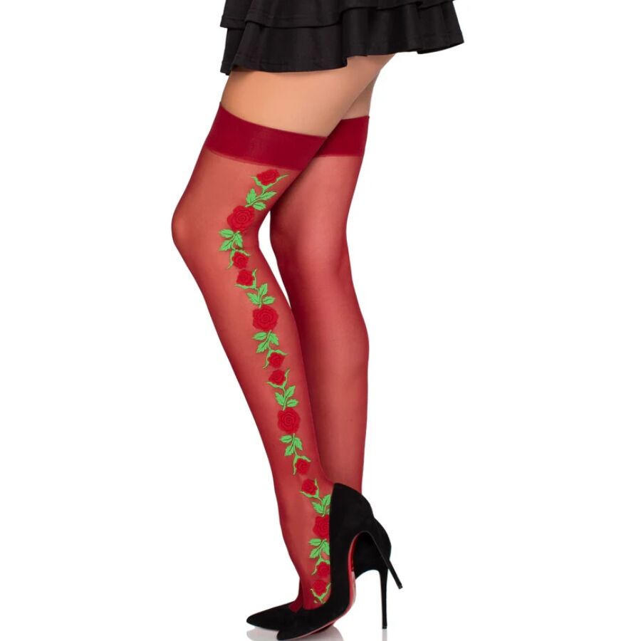 Bas Porte-Jarretelles Floraux 1957 Bordeaux - Leg Avenue