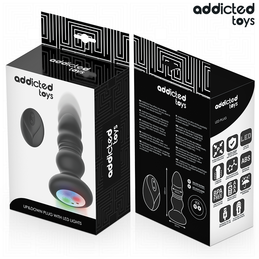 Plug Anal Vibrant Rotatif Lumineux Noir - Addicted Toys