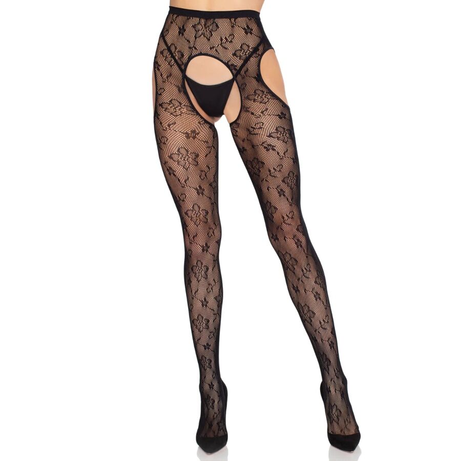 Collants Résille Bloom Motif Floral Noirs Taille Unique - Leg Avenue