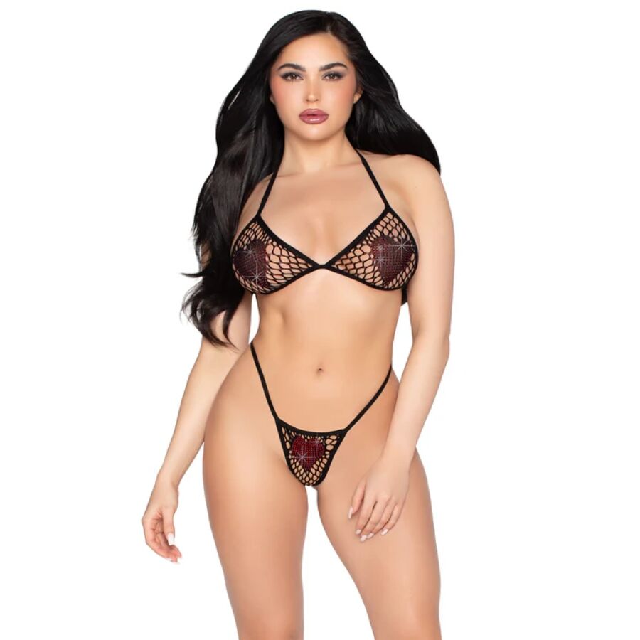 Ensemble Lingerie Résille Strass Noir Taille Unique - Leg Avenue