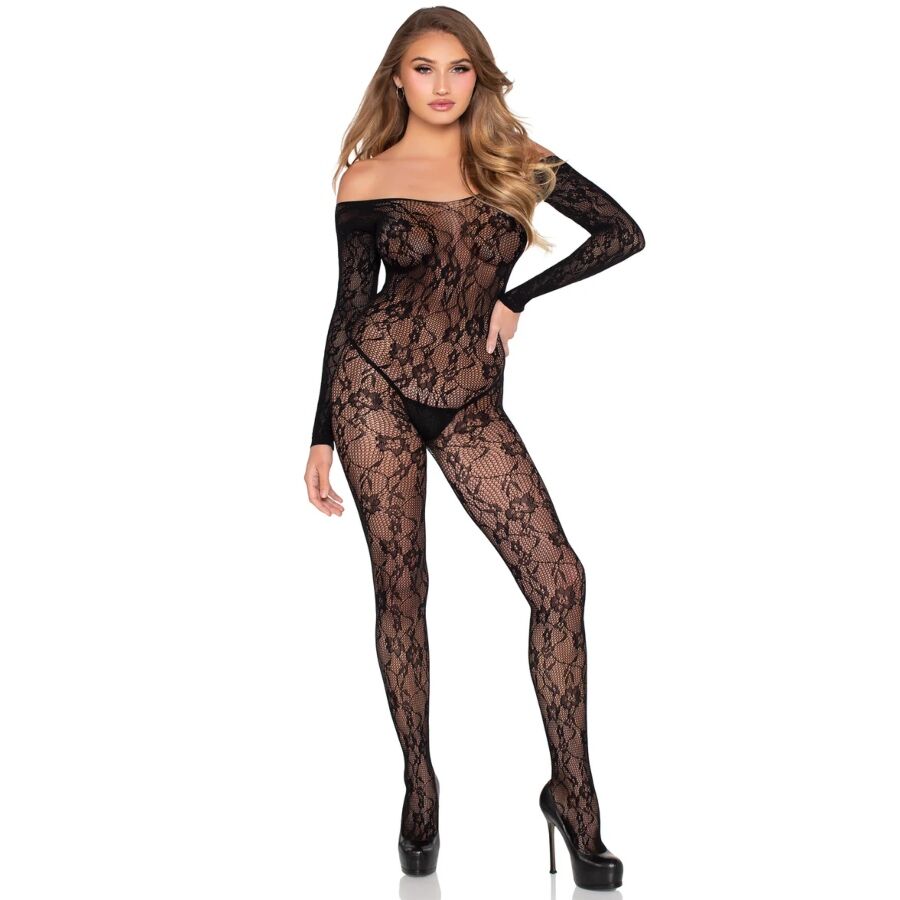 Bodystocking Dentelle Florale Noir Taille Unique - Leg Avenue