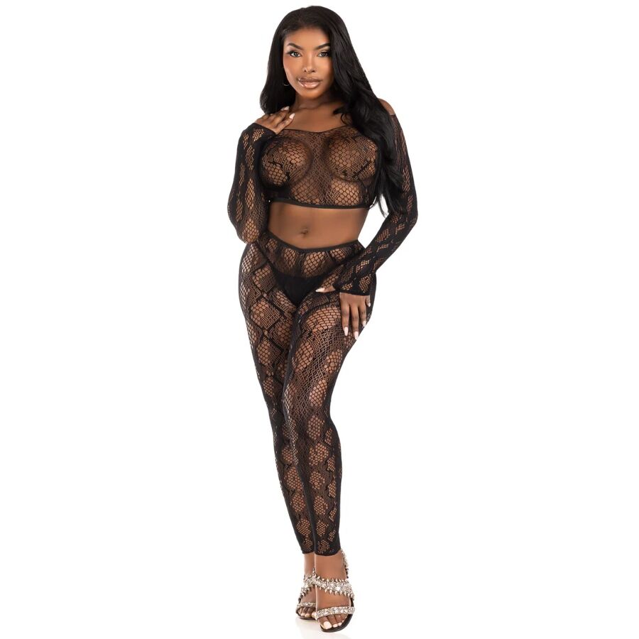 Ensemble Python Haut Court et Legging Noir - Leg Avenue