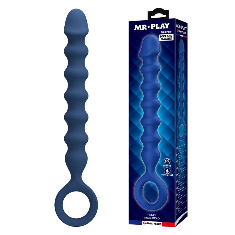 Perles Anales Silicone avec Plug Anal Bleu Ø3,4cm 28,5cm - MR PLAY