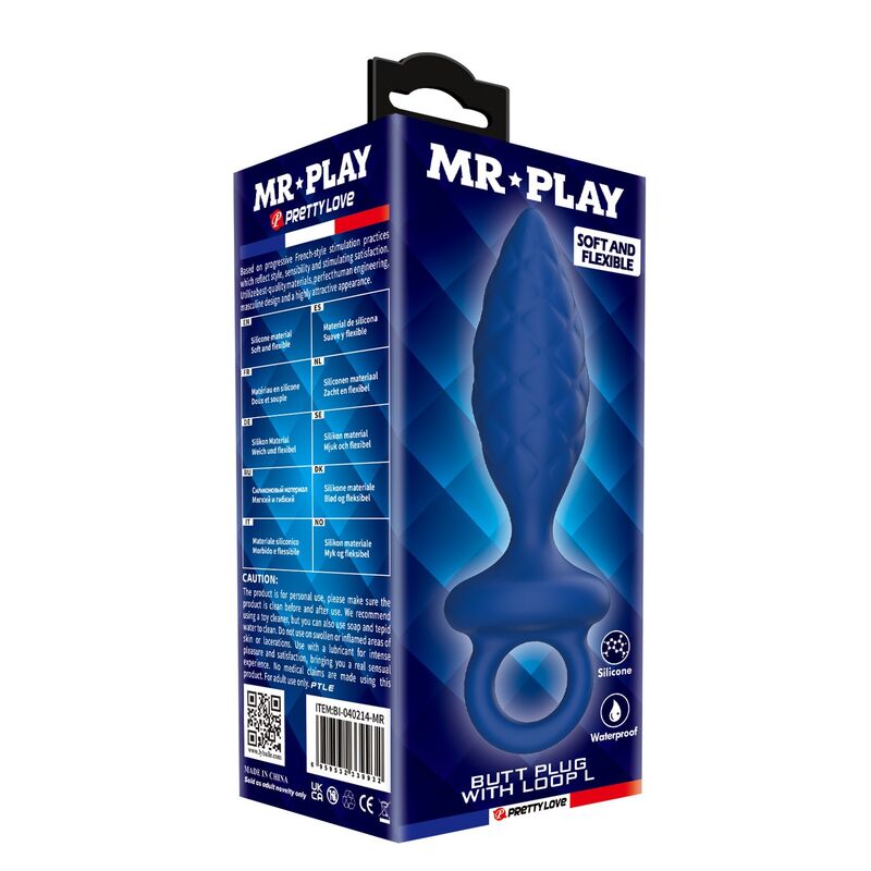 Plug Anal Texturé Anneau Bleu Taille L - MR PLAY