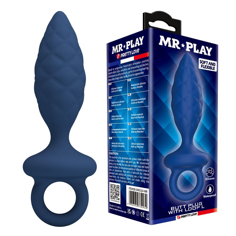 Plug Anal Texturé Anneau Bleu Taille L - MR PLAY