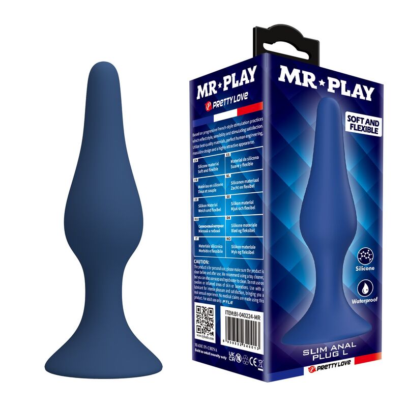 Plug Anal Silicone Slim Bleu Taille L - MR PLAY