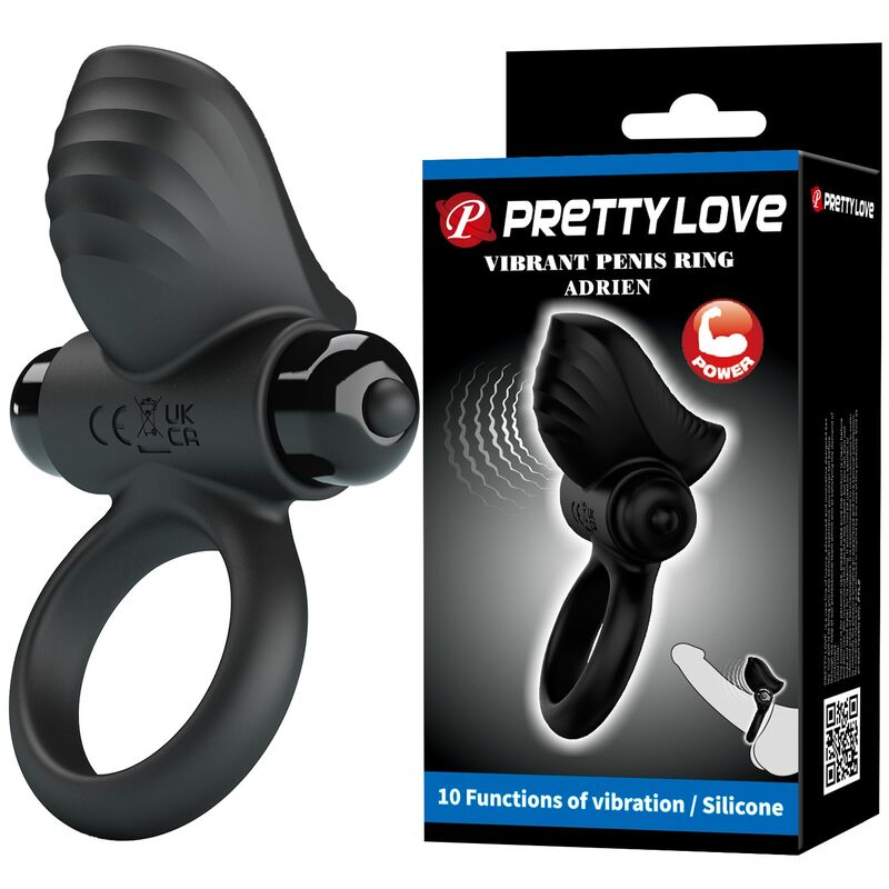 Anneau Pénis Vibrant Adrien 10 Fonctions Noir - Pretty Love