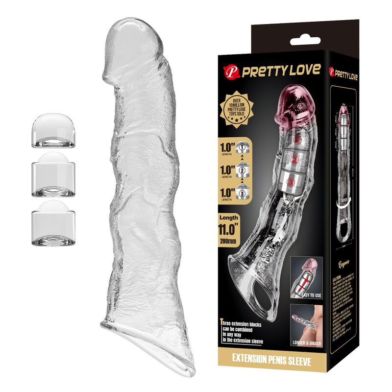 Manchon Extension Pénienne Ajustable 28 cm Transparent - Pretty Love