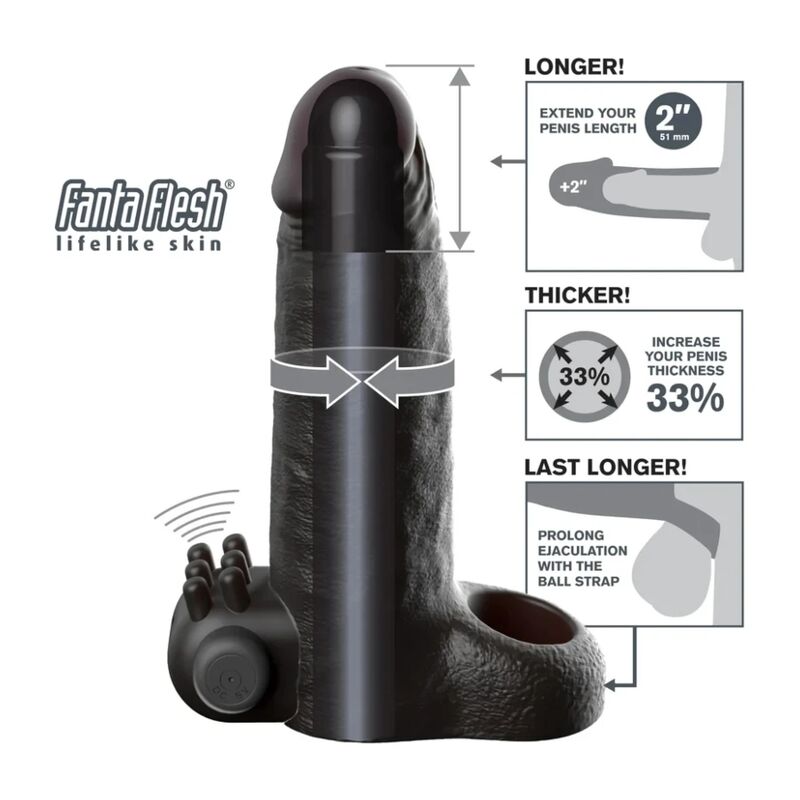 Manchon Extension Pénienne Vibrant 5cm Noir - Fantasy X-Tensions