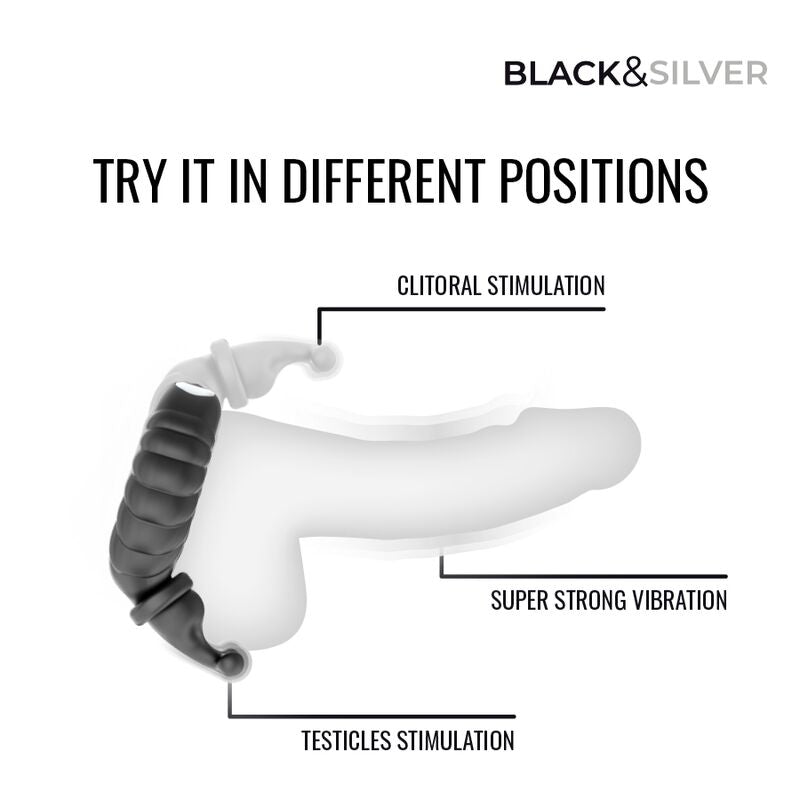 Anneau Vibrant Rechargeable Neo Couples Silicone Noir - Black & Silver