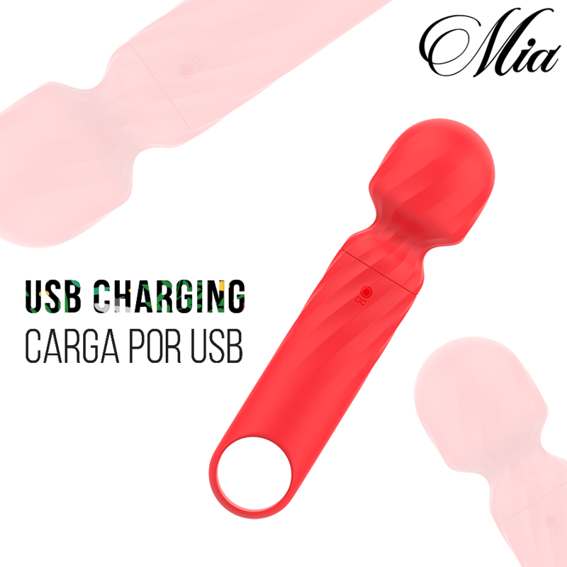 Mini Masseur Wand Rouge 12 Modes Rechargeable USB - Mia