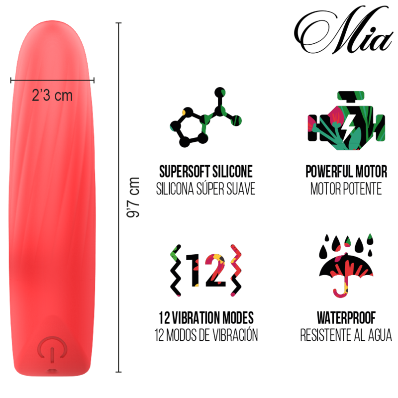 Mini Vibromasseur Rechargeable USB Rouge 12 Modes - Mia
