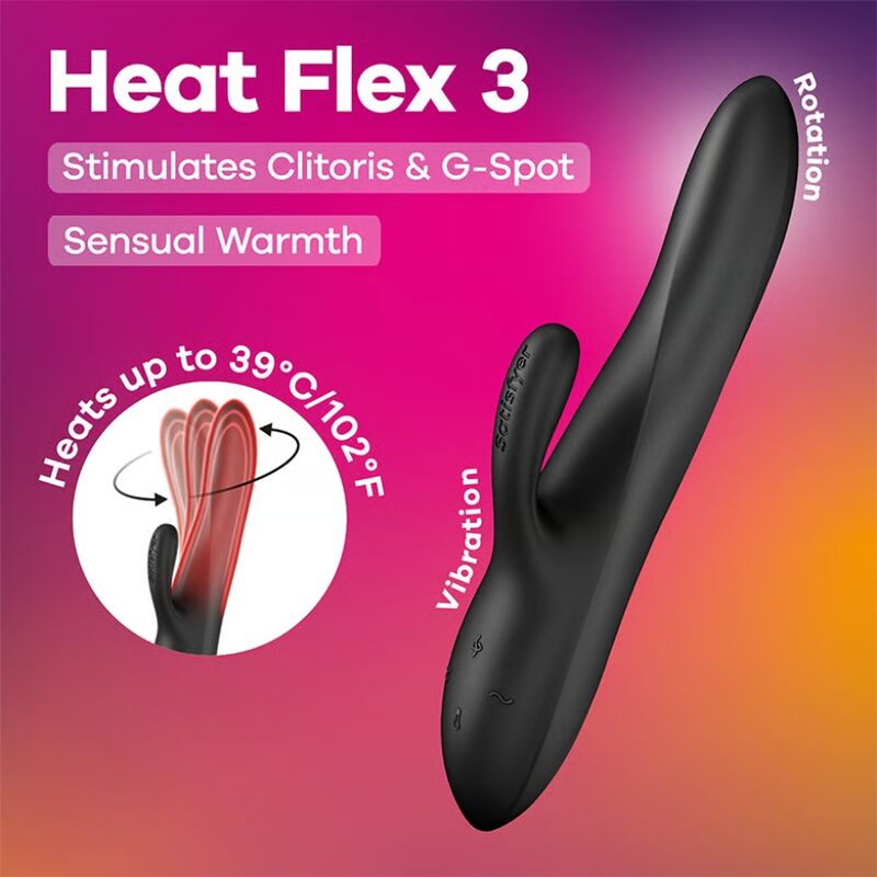 Vibromasseur Rabbit Chauffant Heat Flex 3 Noir - Satisfyer