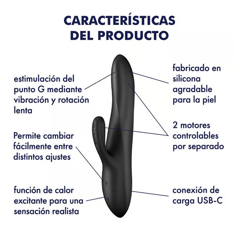 Vibromasseur Rabbit Chauffant Heat Flex 3 Noir - Satisfyer