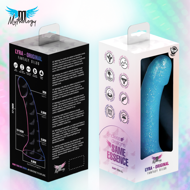 Gode Dildo Lyra 8 Silicone 17 cm Bleu Clair Moucheté - Mythology
