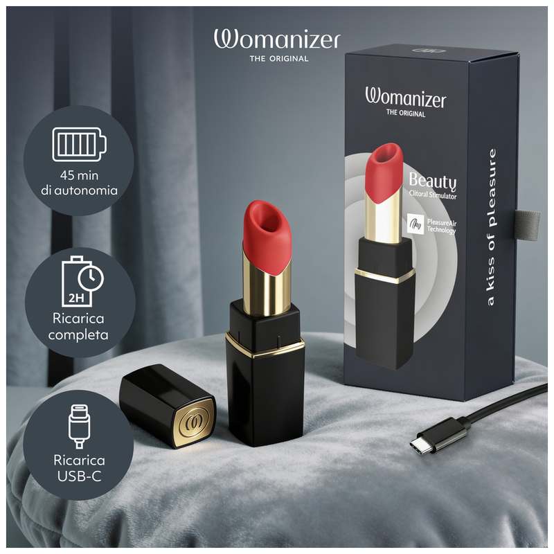 WOMANIZER - STIMULATEUR CLITORIAL À SUCCION BEAUTÉ 6 NIVEAUX D'INTENSITÉ NOIR ET OR