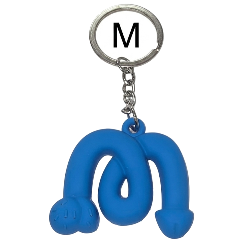 Porte-clés Pénis Bleu Parfumé Vanille Lettre M - Diablo Picante