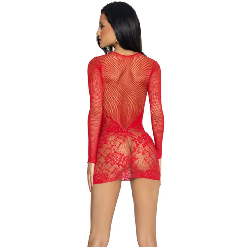 LEG AVENUE - MINIROBE EN RÉSILLE ET DENTELLE ROUGE ONE SIZE