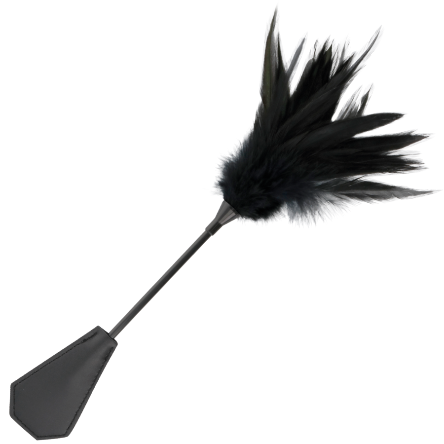 Darkness – Cravache Double Face avec Plumeau Noir – 48 cm