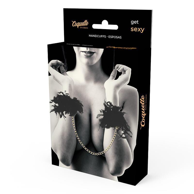 Menottes Métal Plumes Noires - Coquette Chic Desire
