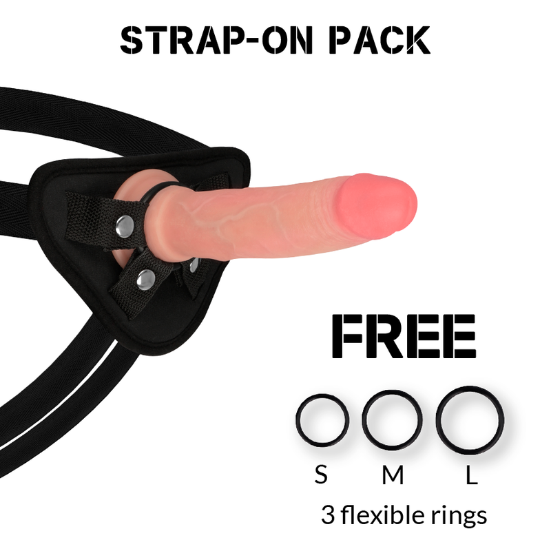 Rock Army - Gode Ceinture Réaliste avec 3 Cockrings / 19 cm