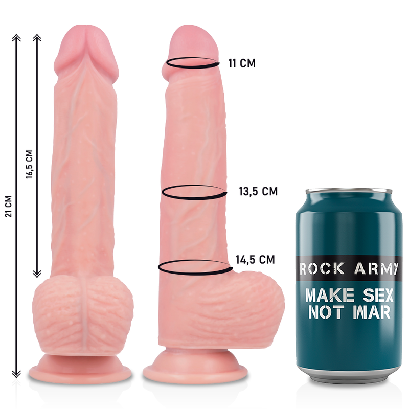 Rock Army - Gode Ceinture Réaliste avec 3 Cockrings / 21 cm